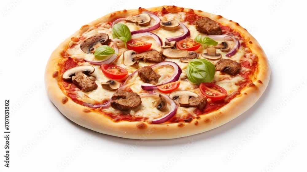 freshly baked pizza a popular fast food high calorie junk food isolated on white
