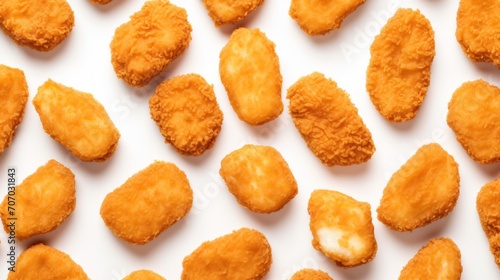 top view crispy golden chicken nuggets on white unhealthy Fast food
