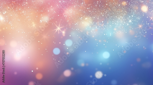 Glittering gradient background with rainbow effect, magic lights and festive blurs. Abstract fantasy backdrop design for business, presentation, ads, banner. Generative AI