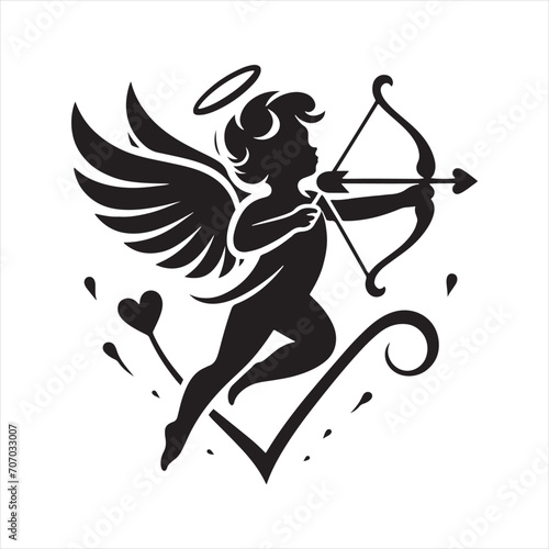 Moonlit Cupid Harmony Silhouette: Ideal for Valentine's Stock - Cupid Vector - Love Vector
