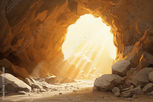 Golden Sunrise in the Desert Cave 