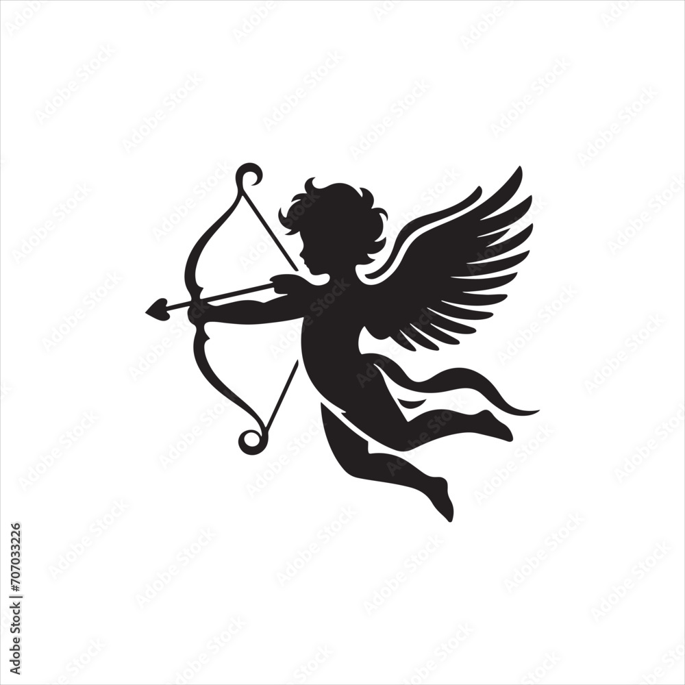 Fototapeta premium Ephemeral Valentine Embrace: Cupid Silhouette Ideal for Romantic Stock - Cupid Vector - Love Vector 