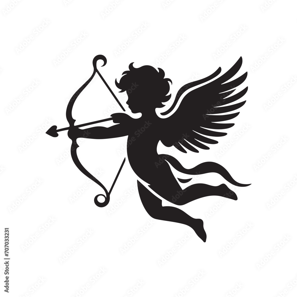 Fototapeta premium Starry Night's Cupid Bliss: Captivating Valentine Silhouette - Love Vector - Cupid Vector 