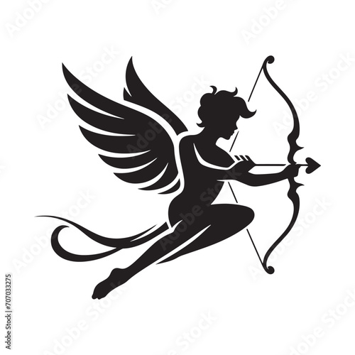 Moonlit Cupid Kiss Silhouette: Mesmerizing Valentine Stock Image - Love Vector - Cupid Vector
