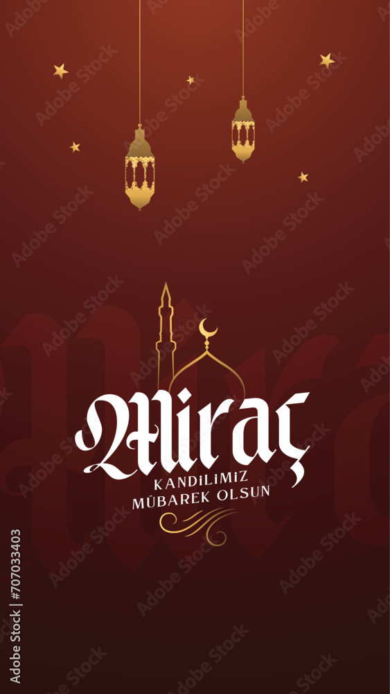 Miraç Kandili. Translation: islamic holy night, vector, Mirac