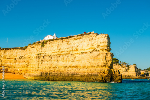 Beautiful limestone Algarve coast with caves and rock formation, south of Portugal