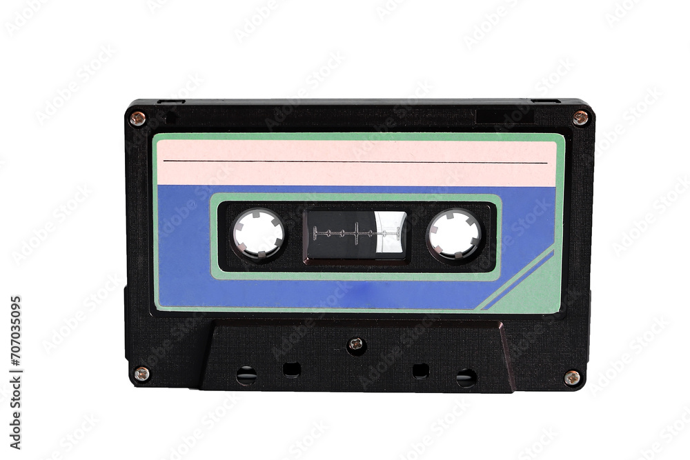 Old audio cassette, isolated on white.