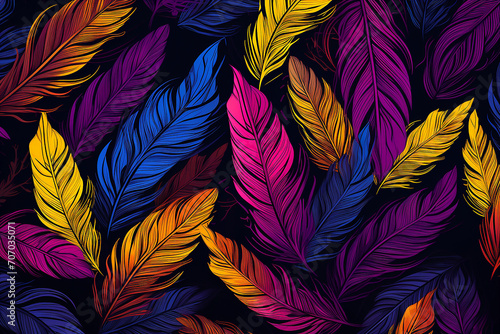 Background of bright feathers,drawn cartoon illustration