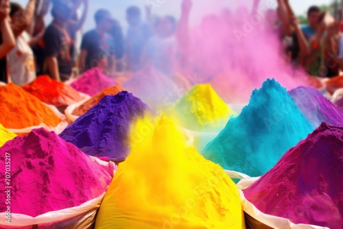 Colorful holi powder in the indian market, India. Holi Celebration. Holi Concept. Indian Concept.