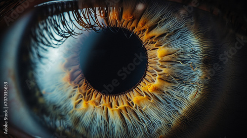 Close up of eye iris on black background  macro  photography. made with generative ai #707035653