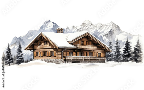 A Traditional Alpine Chalet Echoing the Essence of Snow Mountain Living on a White or Clear Surface PNG Transparent Background