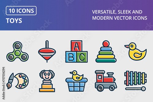 Toys Thick Line Filled Dark Colors Icons Set