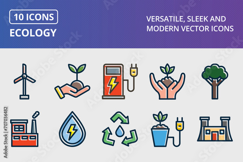 Ecology Thick Line Filled Dark Colors Icons Set