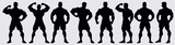 Bodybuilder man silhouette set, Body builder flexing Man standing vector silhouette set
