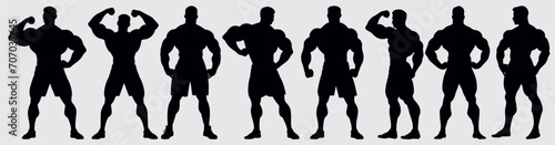 Bodybuilder man silhouette set, Body builder flexing Man standing vector silhouette set photo
