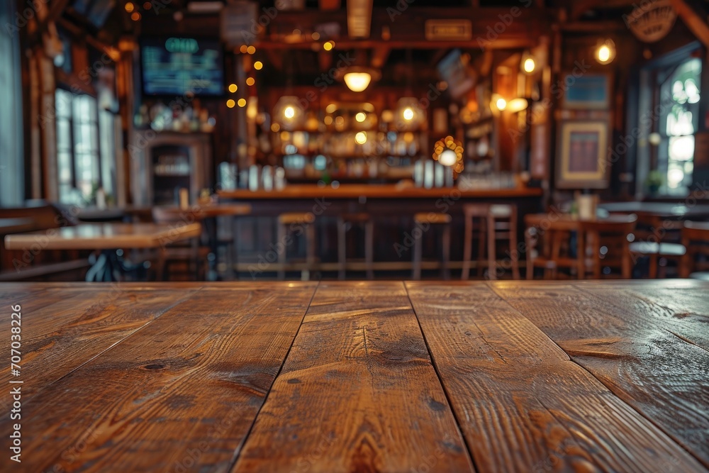Obraz premium Empty wooden table and blurred background. Generative AI