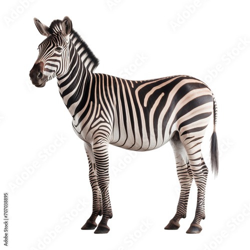 Full body portrait of a zebra while standing  isolated on transparent background