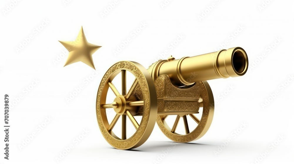  golden cannon isolated on a white background