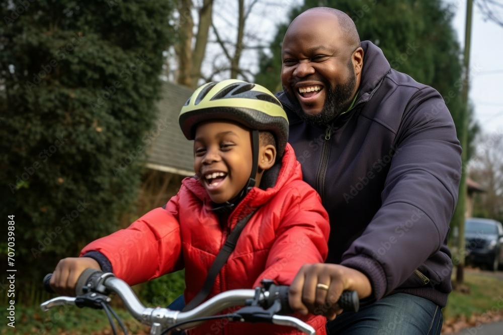 Father-Son Duo: First Bike Ride in Suburban Bliss