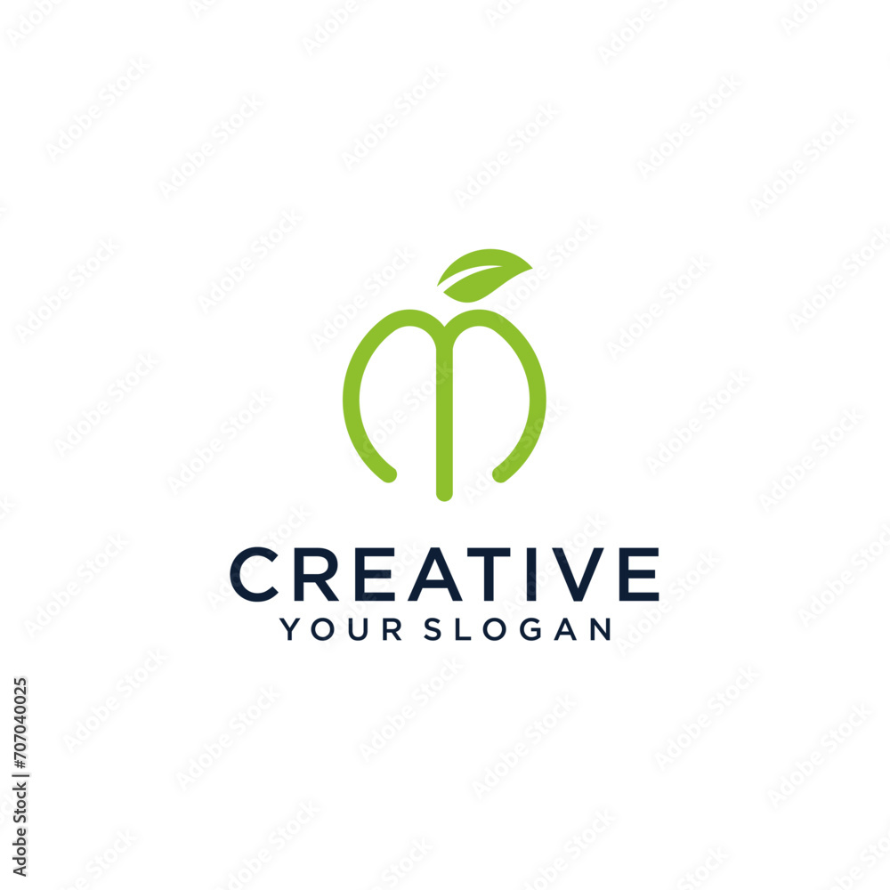 m logo design with fruit and leaves m logo design with fruit and leaves
