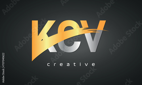 KCV Letters Logo Design with Creative Intersected and Cutted golden color photo