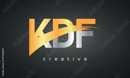 KDF Letters Logo Design with Creative Intersected and Cutted golden color