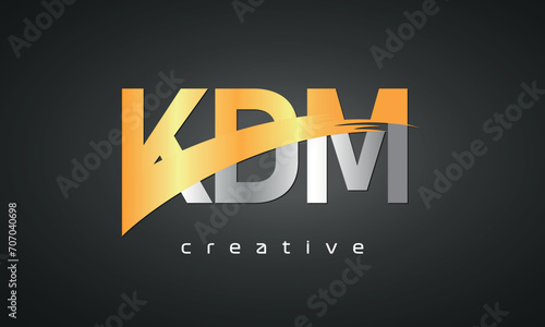 KDM Letters Logo Design with Creative Intersected and Cutted golden color photo