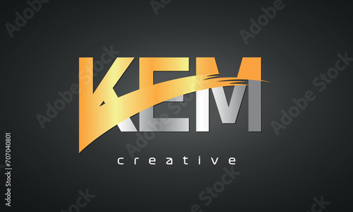 KEM Letters Logo Design with Creative Intersected and Cutted golden color photo