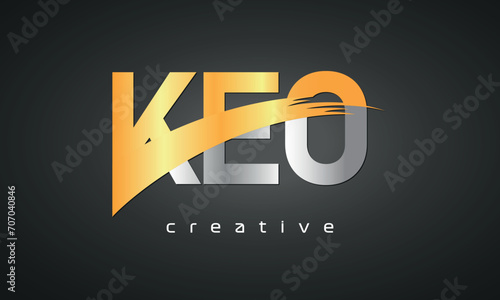 KEO Letters Logo Design with Creative Intersected and Cutted golden color photo