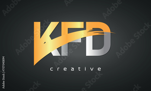 KFD Letters Logo Design with Creative Intersected and Cutted golden color photo