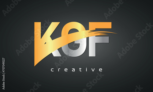 KGF Letters Logo Design with Creative Intersected and Cutted golden color