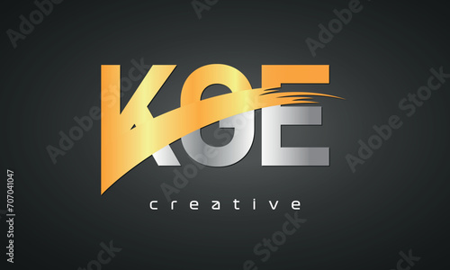 KGE Letters Logo Design with Creative Intersected and Cutted golden color