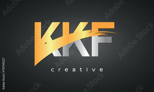 KKF Letters Logo Design with Creative Intersected and Cutted golden color photo