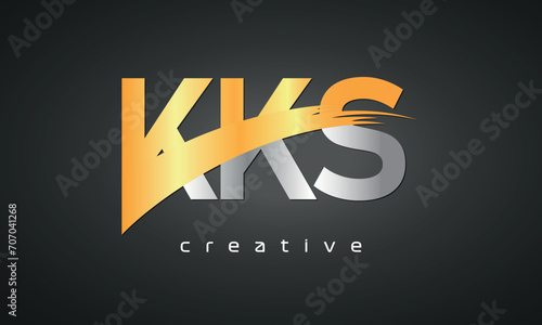 KKS Letters Logo Design with Creative Intersected and Cutted golden color