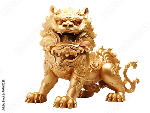 Golden Chinese lion statue on transparent background PNG © PNG for U