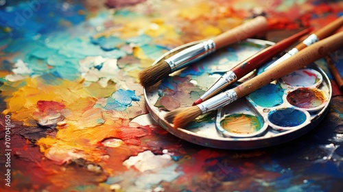 Water color palette, oil ink paint brush tool.