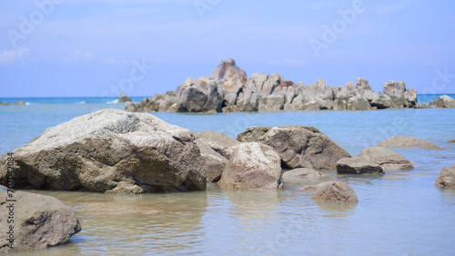 Charming Natural Scenery, Tropical Sea In Summer At Low Tide With Large Rocks, Tanjung Kalian, Indonesia