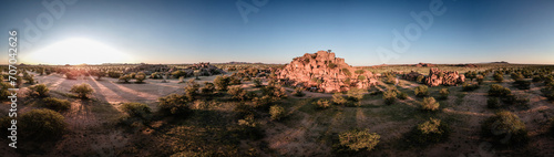 panoramic view from a drone during sunset of mowani mountain in damaraland namibia photo