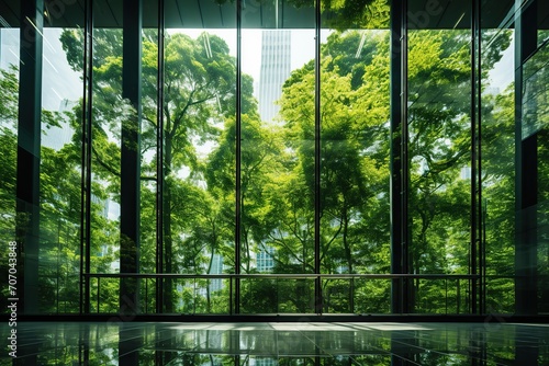 Green tree forest in building in the modern city