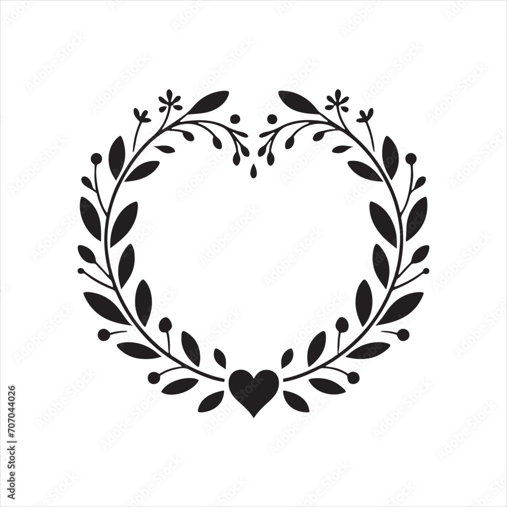 Obraz premium Blossom Love Heart Silhouette: A Beautiful Representation of Affection Through Intricately Designed Petals - Valentine Silhouette - Floral Heart Vector Stock 