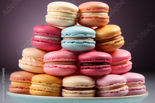  3D Render of a Macaron Collection, on an isolated French Patisserie Pastel background, Generative AI photo