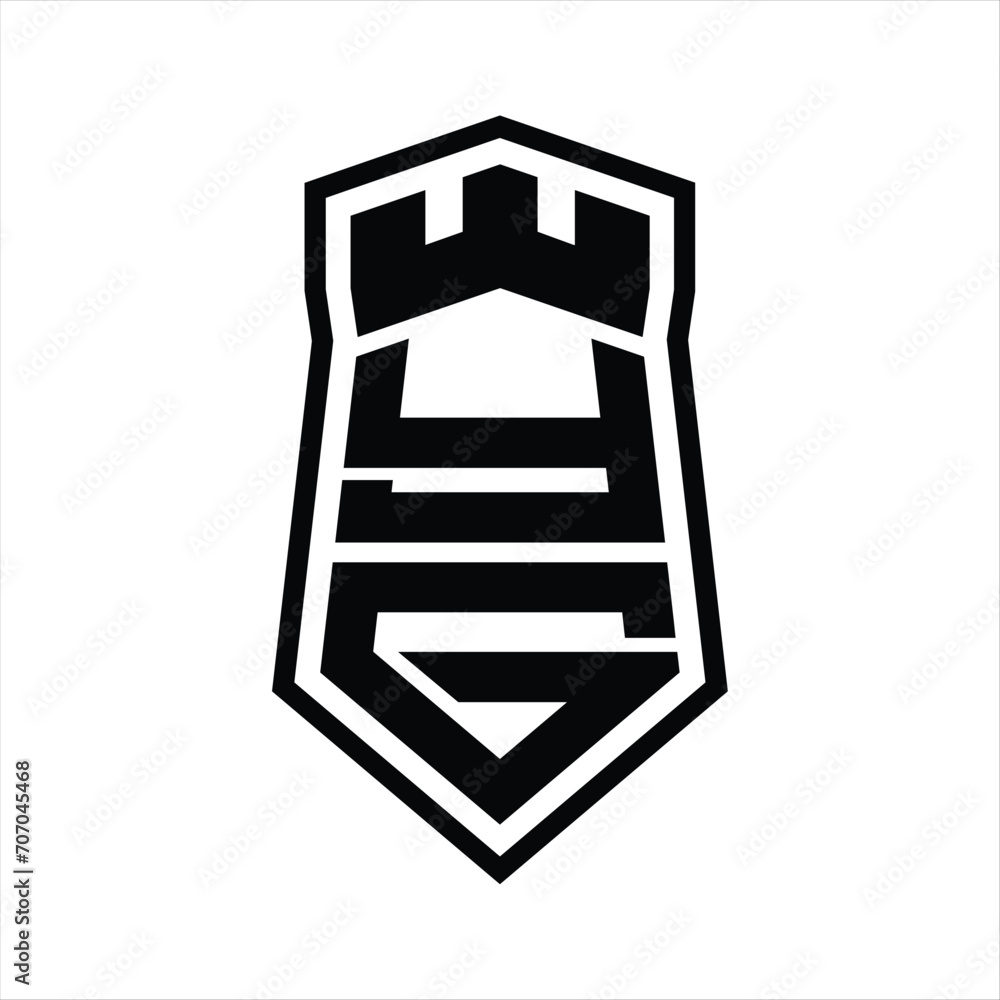YG Letter Logo monogram hexagon shield shape up and down with crown castle isolated style design