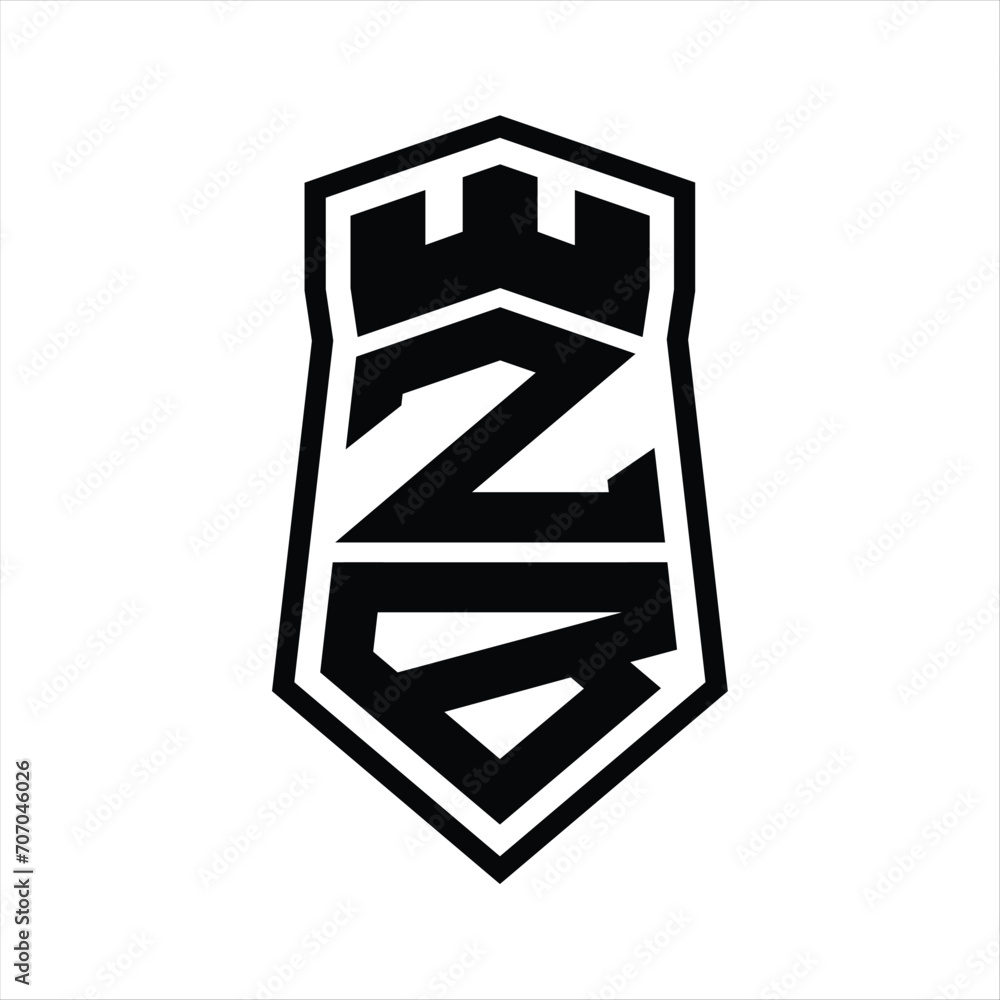 ZB Letter Logo monogram hexagon shield shape up and down with crown castle isolated style design ZB Letter Logo monogram hexagon shield shape up and down with crown castle isolated style design