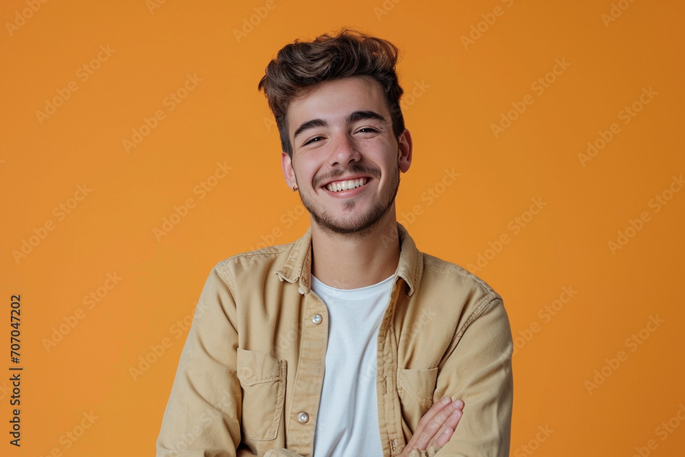 Fashion young man in studio giving pose on isolated color background Fashion young man in studio giving pose on isolated color background