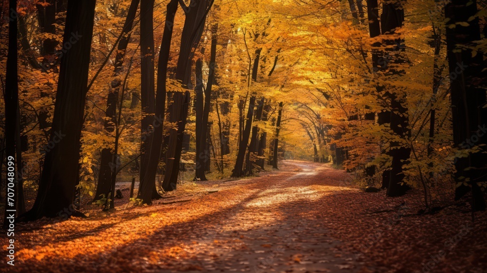 Obraz premium Street view in the middle of autumn forest park