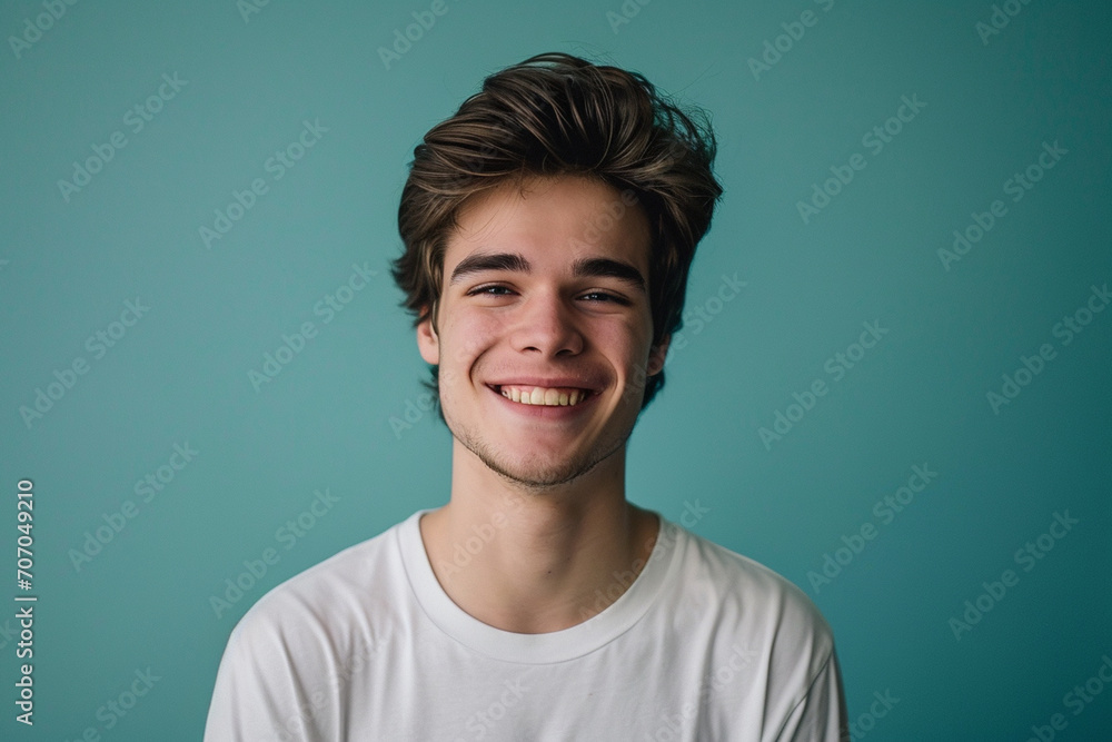 Fototapeta premium Fashion young man in studio giving pose on isolated color background