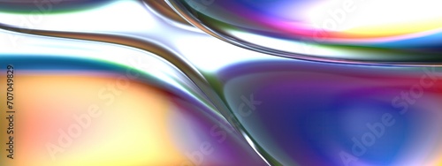 Chrome Rainbow Reflection Metal Ripple Lifelike Liquid Paint Elegant Modern 3D Rendering Abstract Background