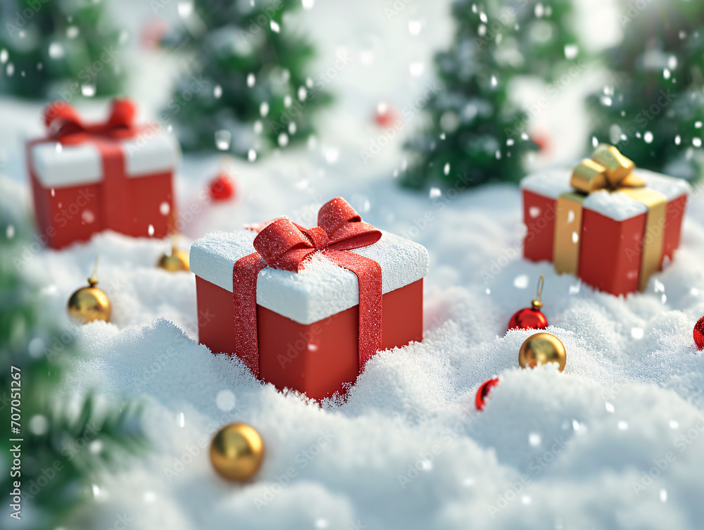 3d rendering merry christmas background with snow, gift box and snowman concept illustration 3d rendering merry christmas background with snow, gift box and snowman concept illustration
