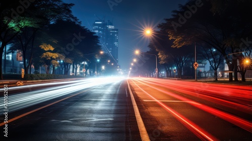 Long exposure photography on an urban highway with beautiful car lights