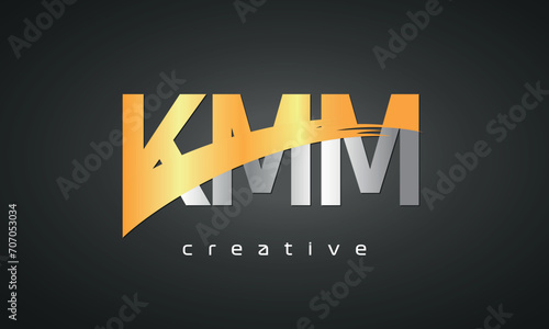 KMM Letters Logo Design with Creative Intersected and Cutted golden color photo